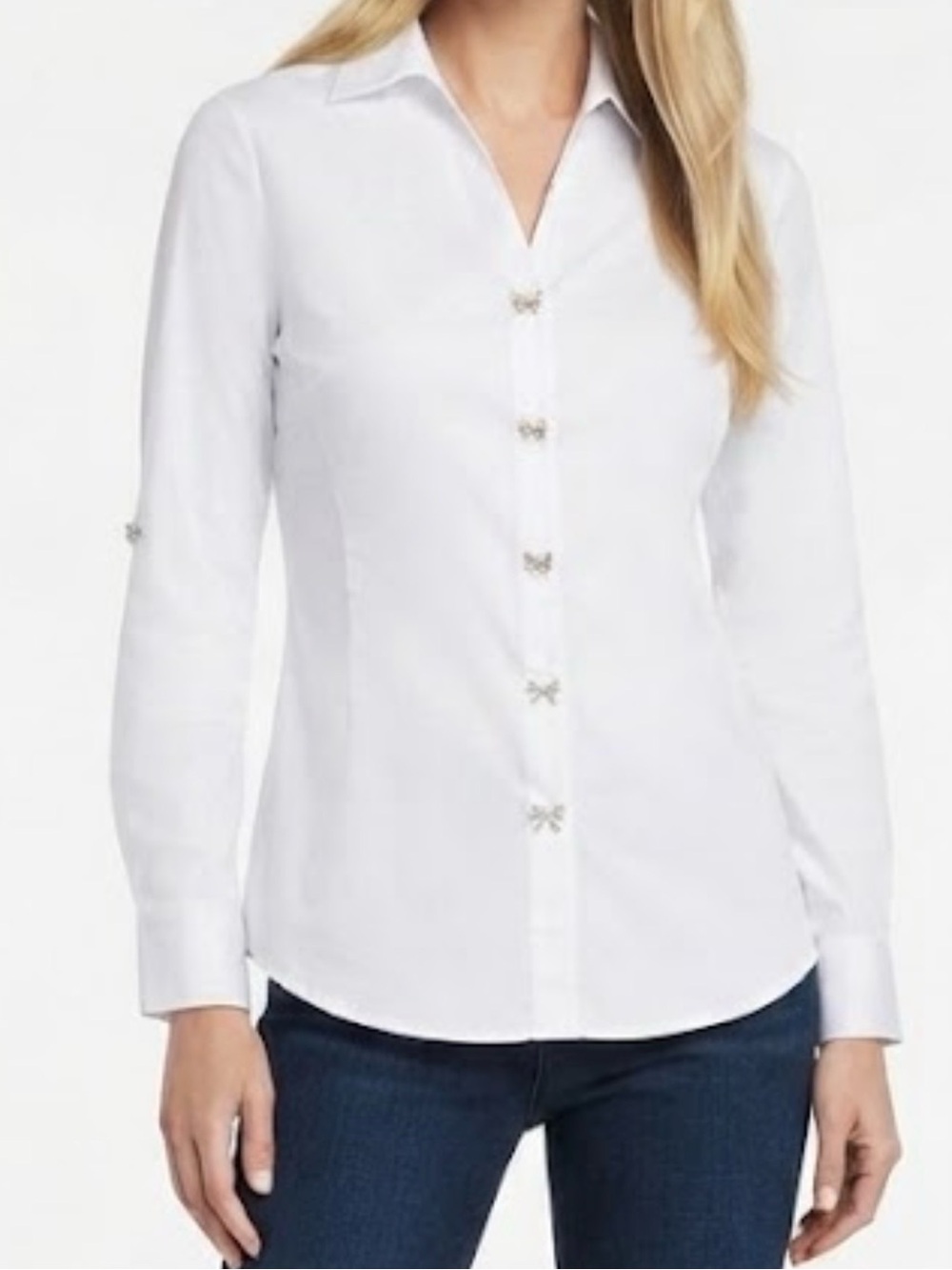 Zac & Rachel White Button-Front Shirt with Bow Accent Buttons